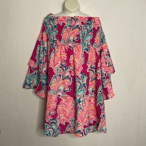 Southern Frock Pink Beachy Crepe Tunic Style Dress Women's sz M Off The Shoulder